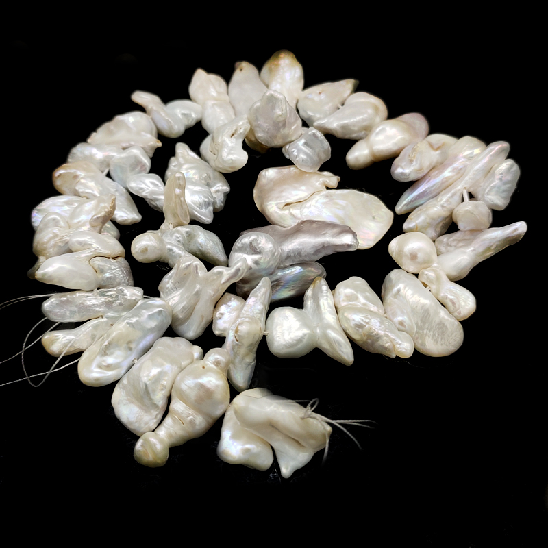 16 inches 20-30mm White Center Drilled Baroque Keshi Pearls Loose Strand
