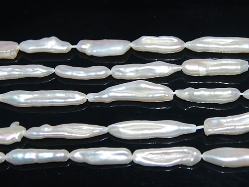 16 inches 15-20mm White Stick Shaped Biwa Pearls Loose Strand