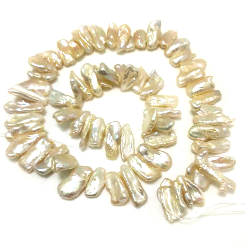 16 inches 15-20mm Natural White Side Drilled Biwa Pearls Loose Strand
