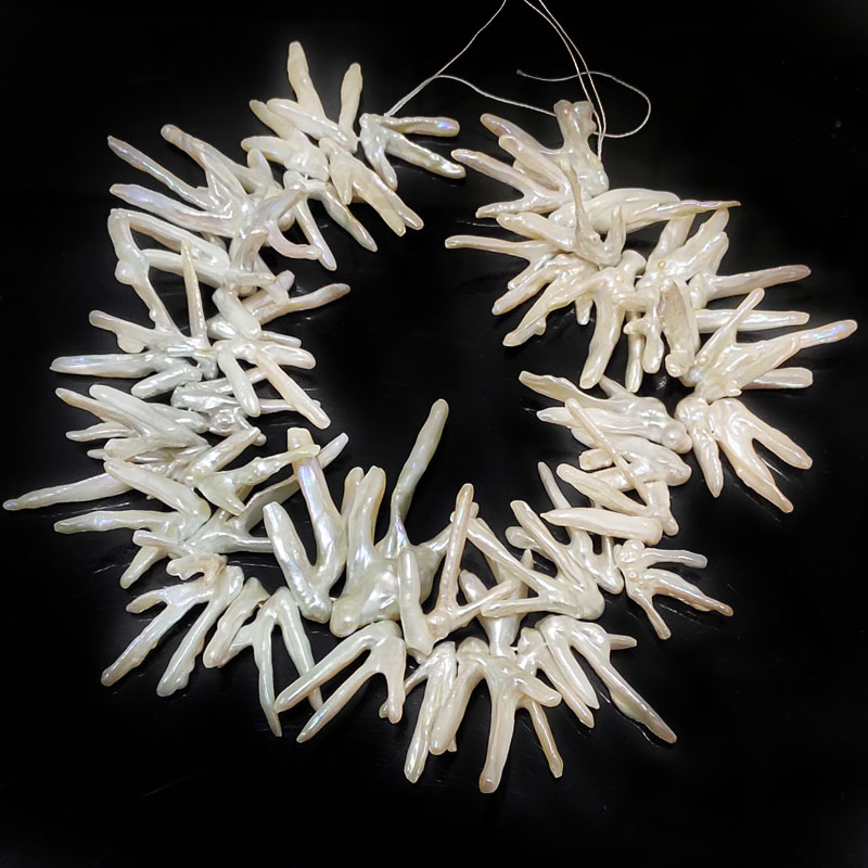 16 inches 30 mm Side Drilled Claw Shaped White Biwa Pearls Loose Strand