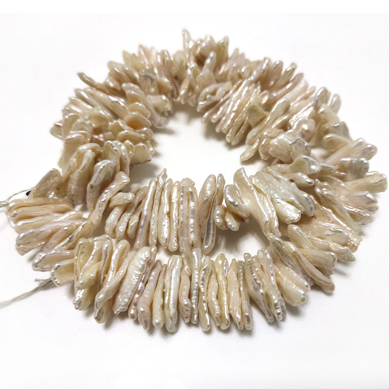 16 inches 25-35mm Natural White Center Drilled Biwa Pearls Loose Strand