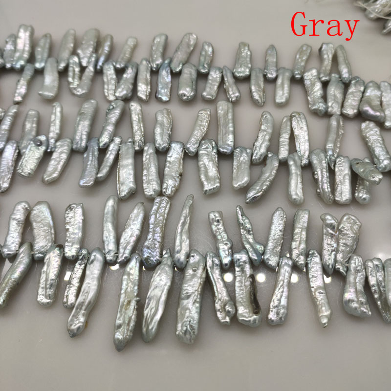16 inches 5*30mm Silver Gray Natural Stick Shaped Biwa Pearls Loose Strand