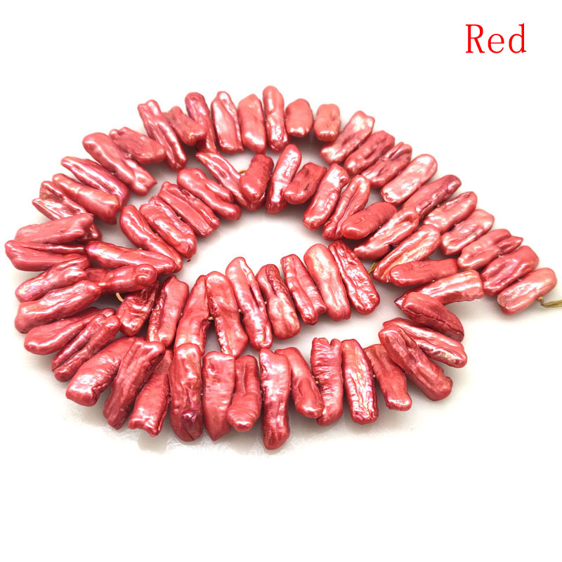 16 inches 18-20mm Red Center Drilled Flat Biwa Pearls Loose Strand