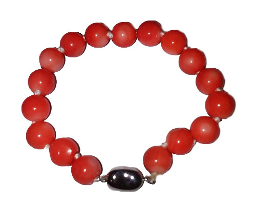 9-10mm Pink Natural Round Coral Bracelet With 925 Silver Clasp