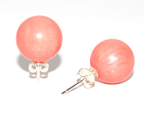 Pink Natural Round Coral Earring With 925 Silver Stud