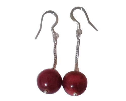 12-13mm Red round Drop Natural Coral Dangle Hook Earring