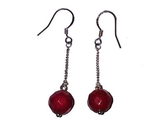 9-10mm Red round Drop Facet Natural Coral Dangle Hook Earring