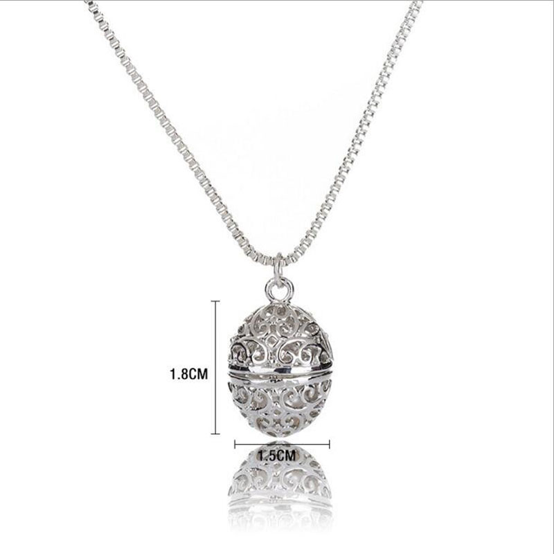 Wholesale Rhodium Plated Egg Style Wish Pearl Cage Pendent Necklace