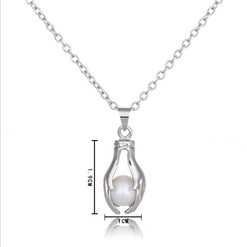 Wholesale Rhodium Plated Hand Style Wish Pearl Cage Pendent Necklace