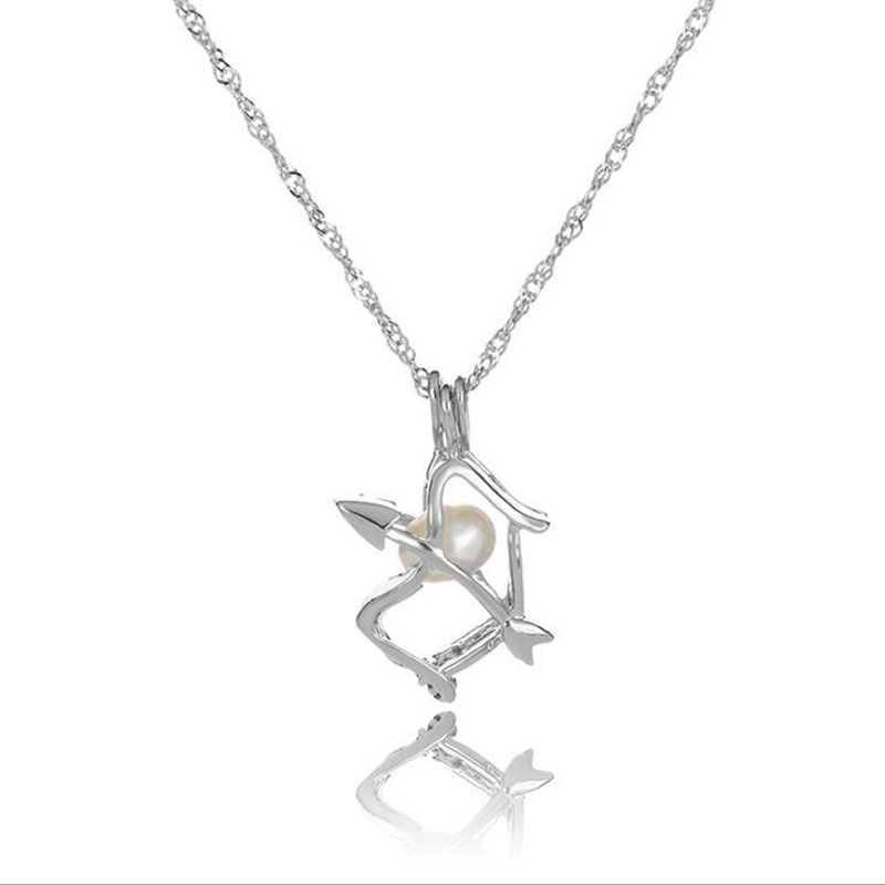 Wholesale Rhodium Plated Love Arrow Style Wish Pearl Cage Pendent Necklace
