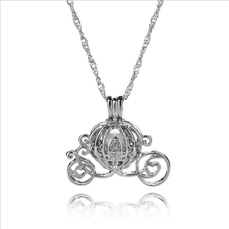 Wholesale Rhodium Plated Cart Style Wish Pearl Cage Pendent Necklace
