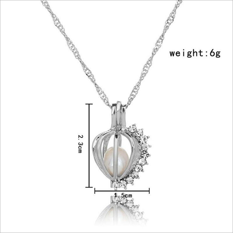 Wholesale Rhodium Plated Diamond Style Wish Pearl Cage Pendent Necklace