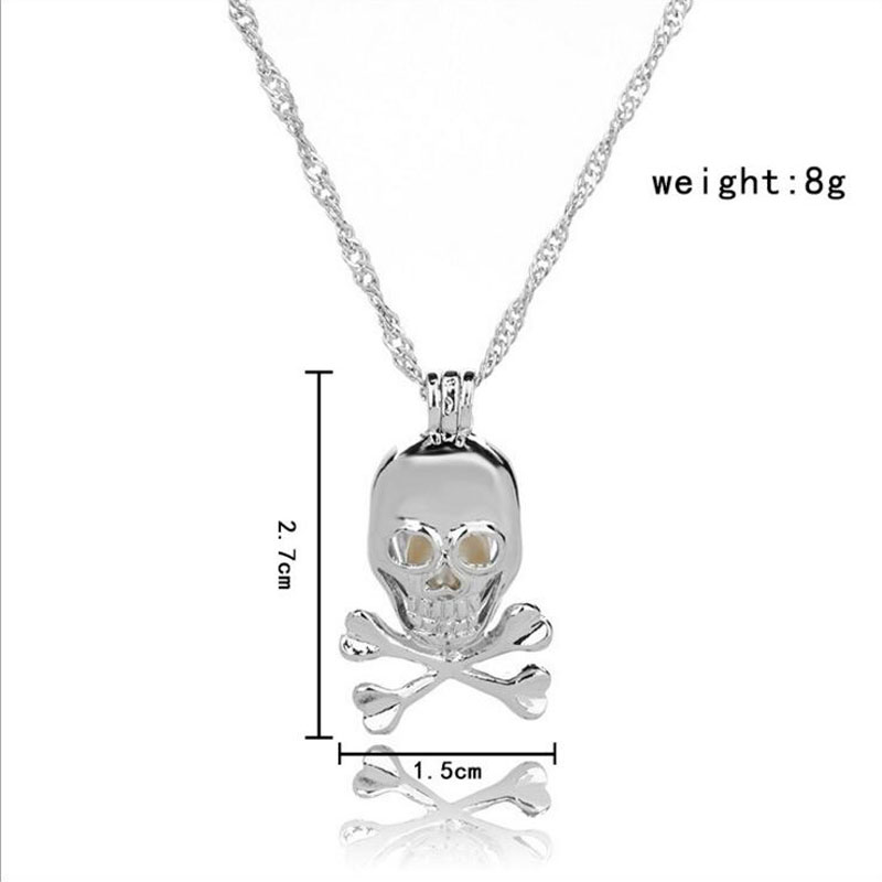 Wholesale Rhodium Plated Skull Style Wish Pearl Cage Pendent Necklace