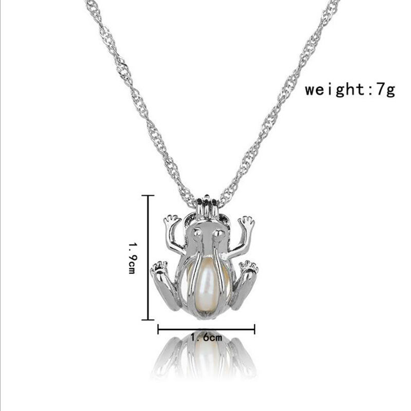 Wholesale Rhodium Plated Frog Style Wish Pearl Cage Pendent Necklace