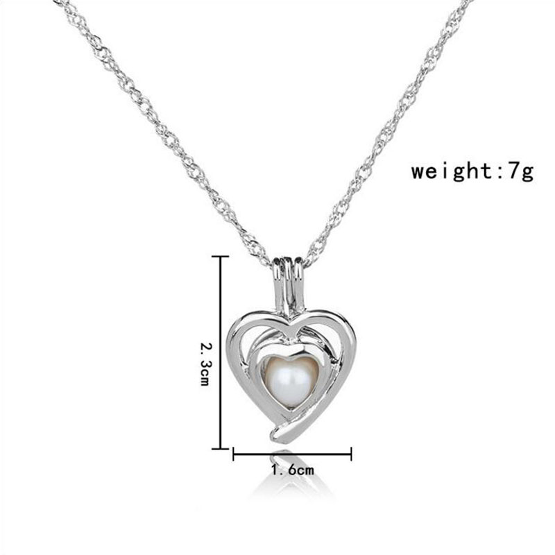 Wholesale Rhodium Plated Double Heart Style Wish Pearl Cage Pendent Necklace