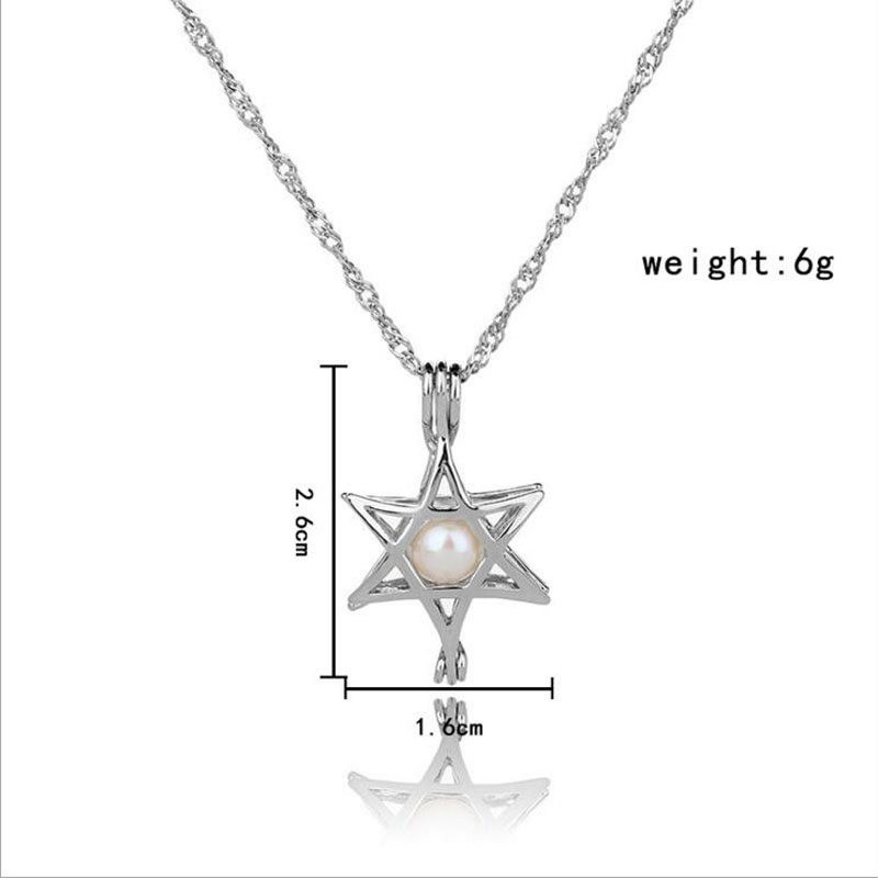 Wholesale Rhodium Plated Star Style Wish Pearl Cage Pendent Necklace