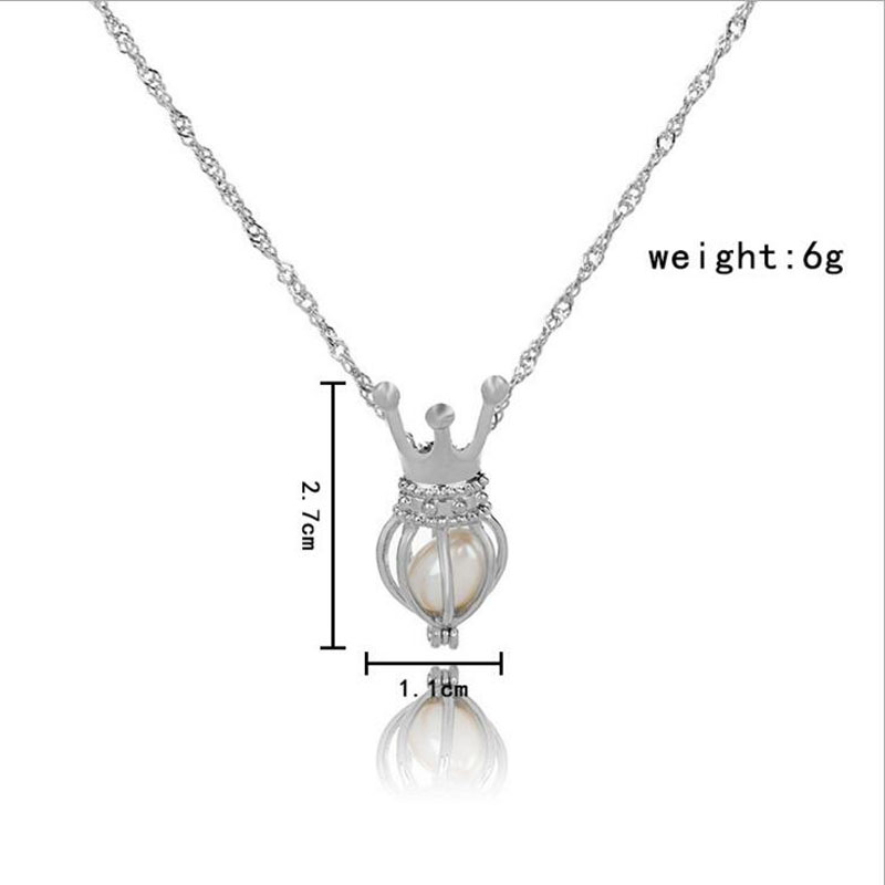 Wholesale Rhodium Plated Crown Style Wish Pearl Cage Pendent Necklace