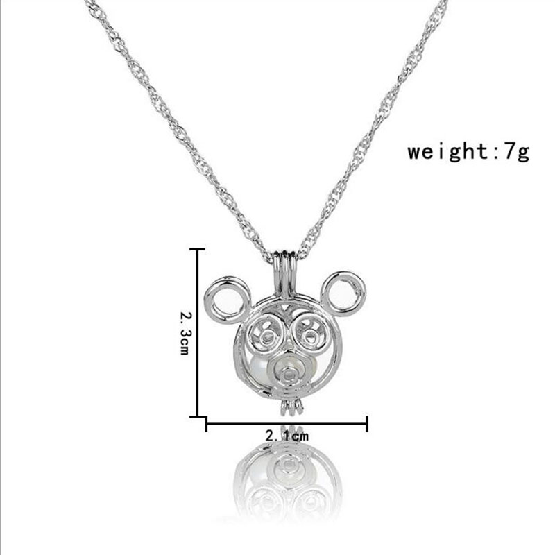 Wholesale Rhodium Plated Micky Mouse Style Wish Pearl Cage Pendent Necklace