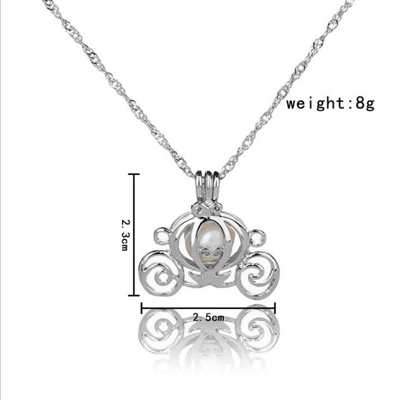 Wholesale Rhodium Plated Festoon Style Wish Pearl Cage Pendent Necklace