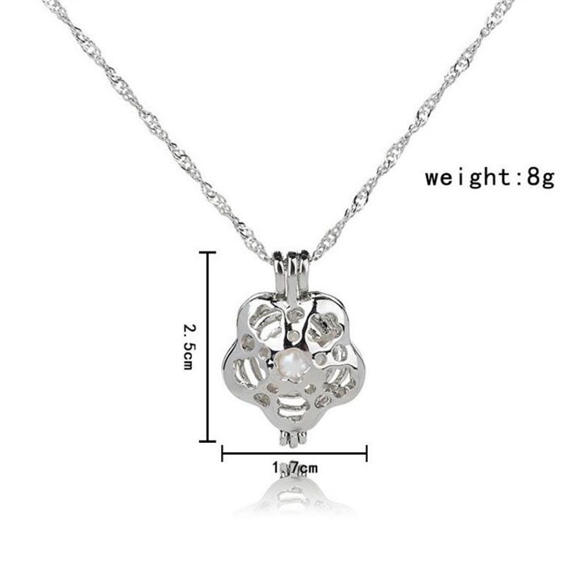 Wholesale Rhodium Plated Flower Style Wish Pearl Cage Pendent Necklace