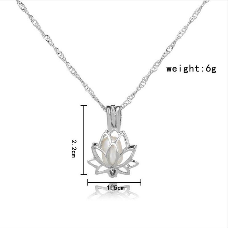 Wholesale Rhodium Plated Lotus Style Wish Pearl Cage Pendent Necklace