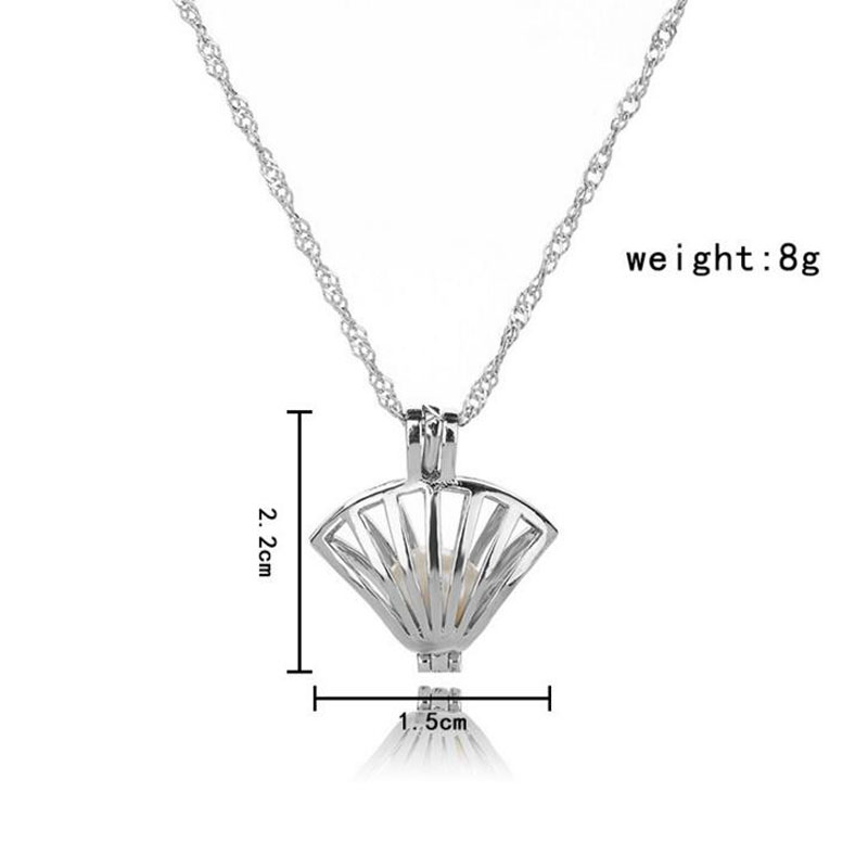 Wholesale Rhodium Plated Shell Style Wish Pearl Cage Pendent Necklace