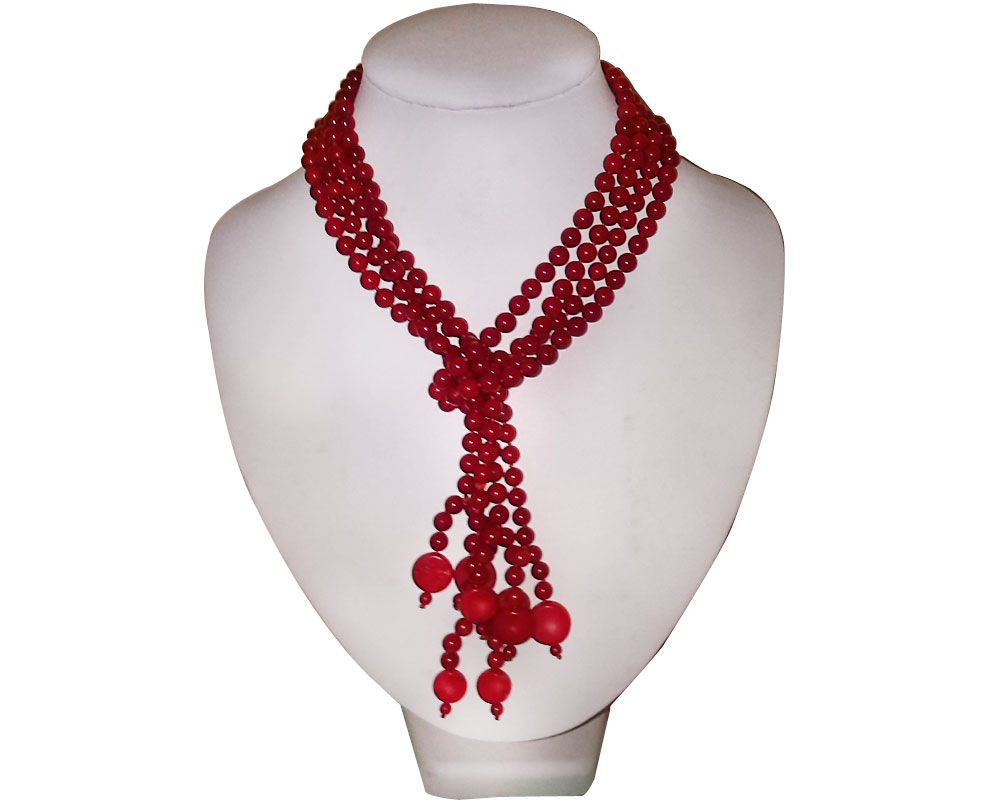 42 inches 2 rows 6mm Red Round Natural Coral Neckalce