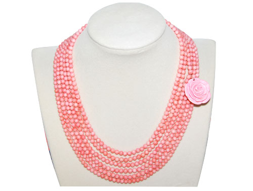 18 inches 6 Rows 6-7mm Pink Natural Coral Necklace with Coral Flower Pendent