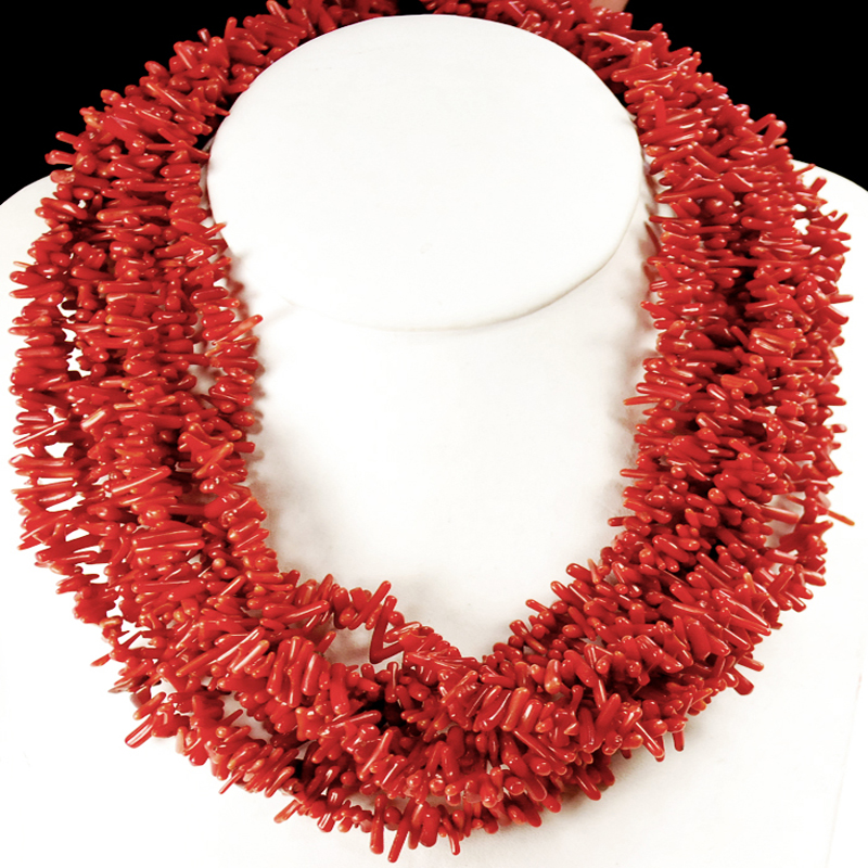 48 inches 3-7mm Red Irregular Long Chain Coral Beaded Necklace