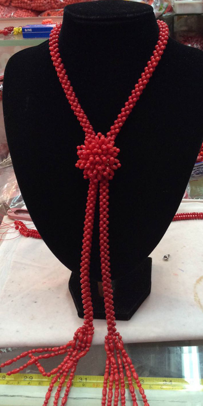SALE 2X 40" 3-4mm red & White Natural Round coral combination set necklaces-5873