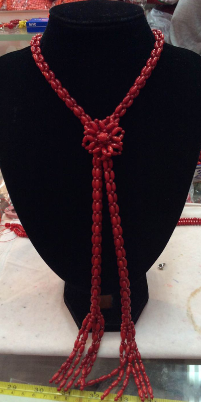 30 inches 3.5-4mm Red Round Coral Beaded Long Chain Women Necklace
