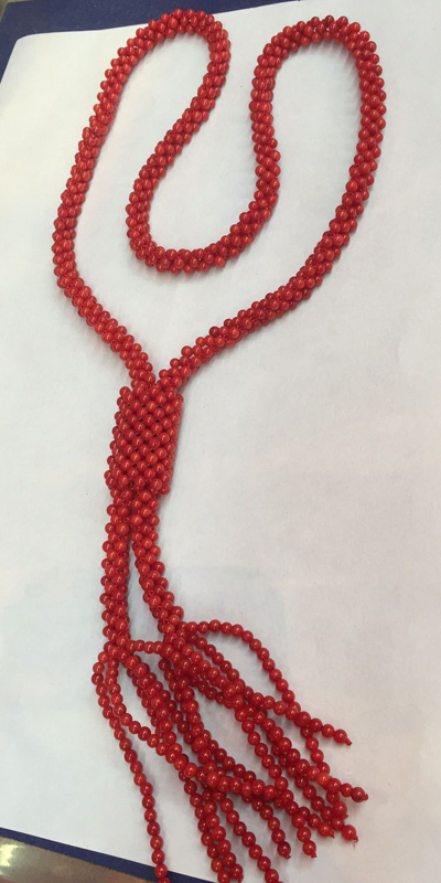 30 inches 3.5-4mm Red Round Coral Beaded Long Chain Lariat Necklace