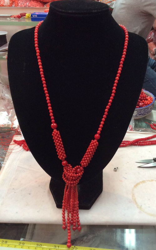 28 inches 3.5-4mm Red Round Coral Beaded Long Chain Necklace
