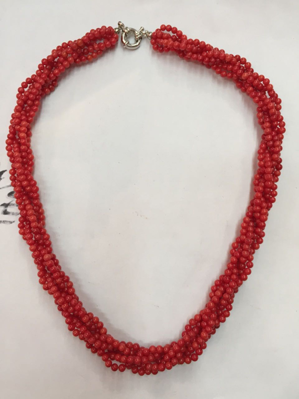 18 inches 3-4mm Five Rows Red Coral Jewelry Necklace