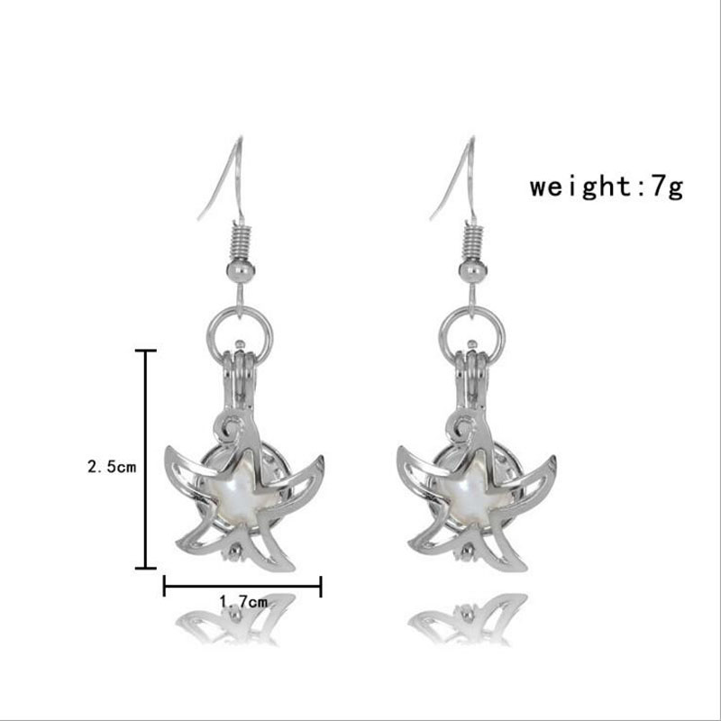 Rhodium Plated Starfish Style Cage Hook Earring