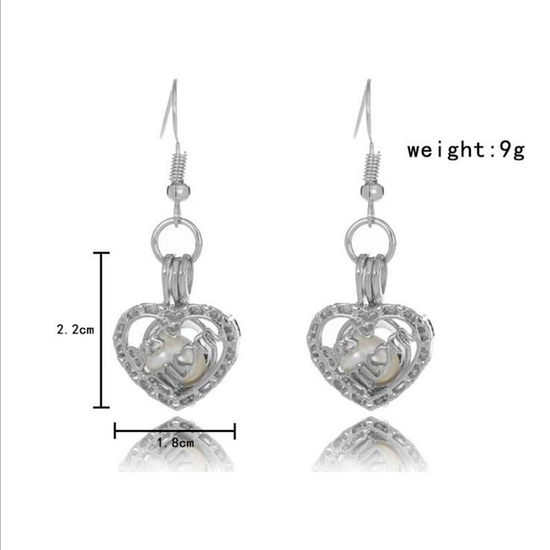 Rhodium Plated Double Love Style Cage Hook Earring
