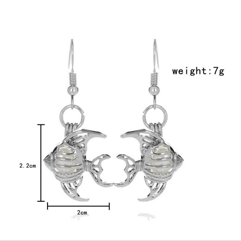 Rhodium Plated Golden Fish Style Cage Hook Earring
