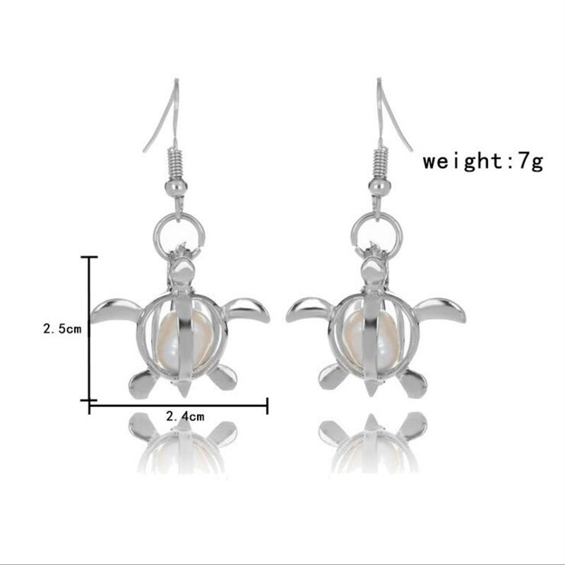 Rhodium Plated Tortoise Style Cage Hook Earring