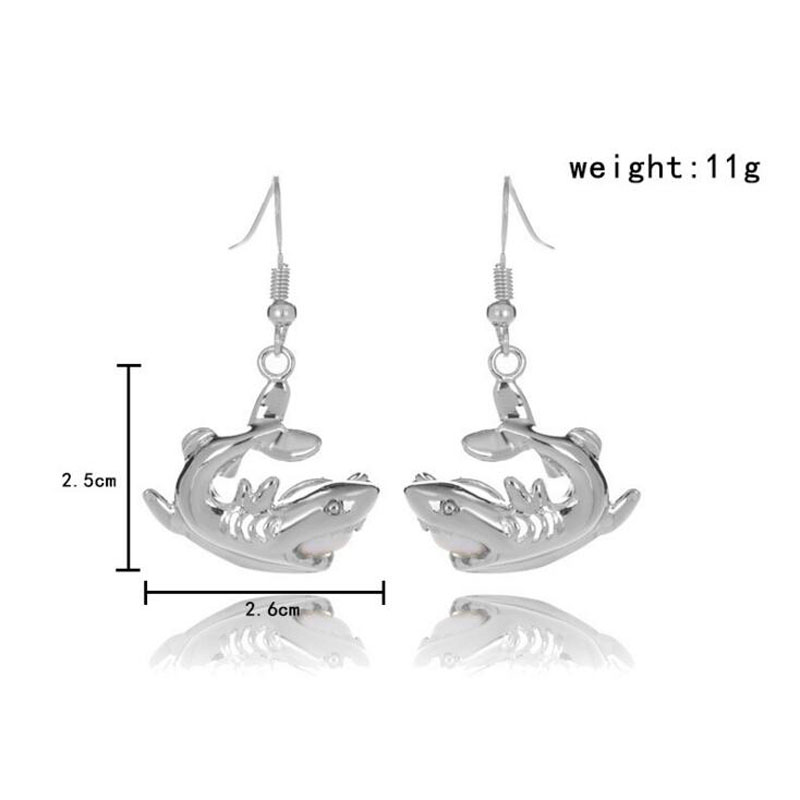 Rhodium Plated Shark Style Cage Hook Earring