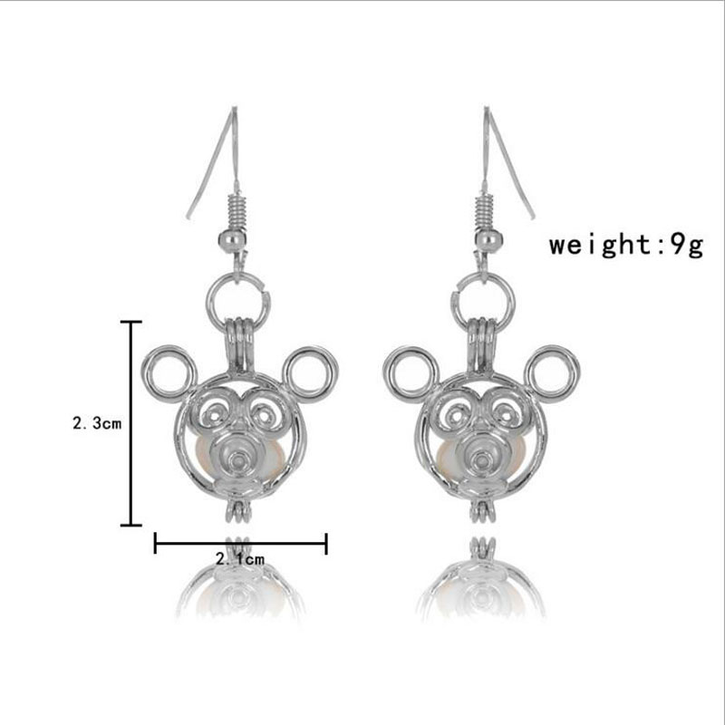 Rhodium Plated Micky Mouse Style Cage Hook Earring