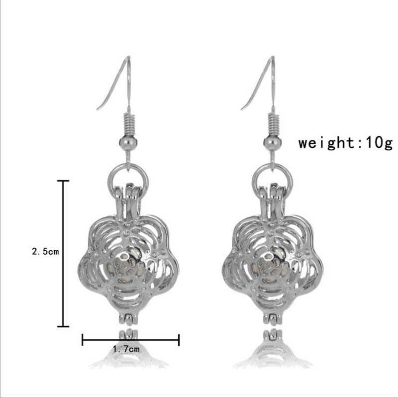 CP0018 Rhodium Plated Flower Style Cage Hook Earring