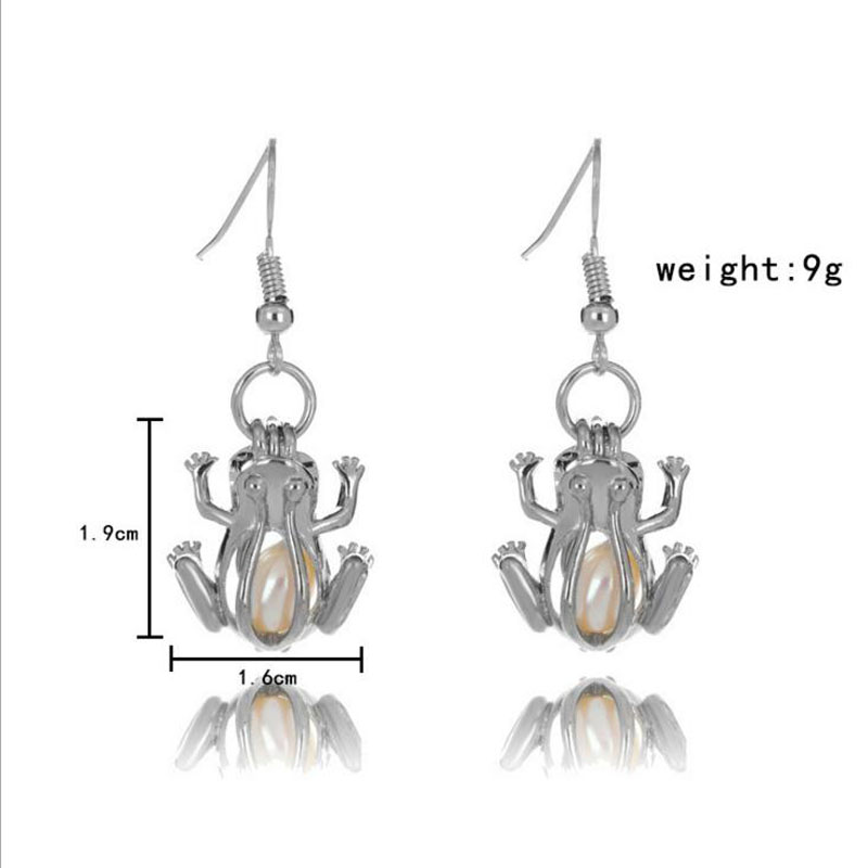 CP0019 Rhodium Plated Frog Style Cage Hook Earring