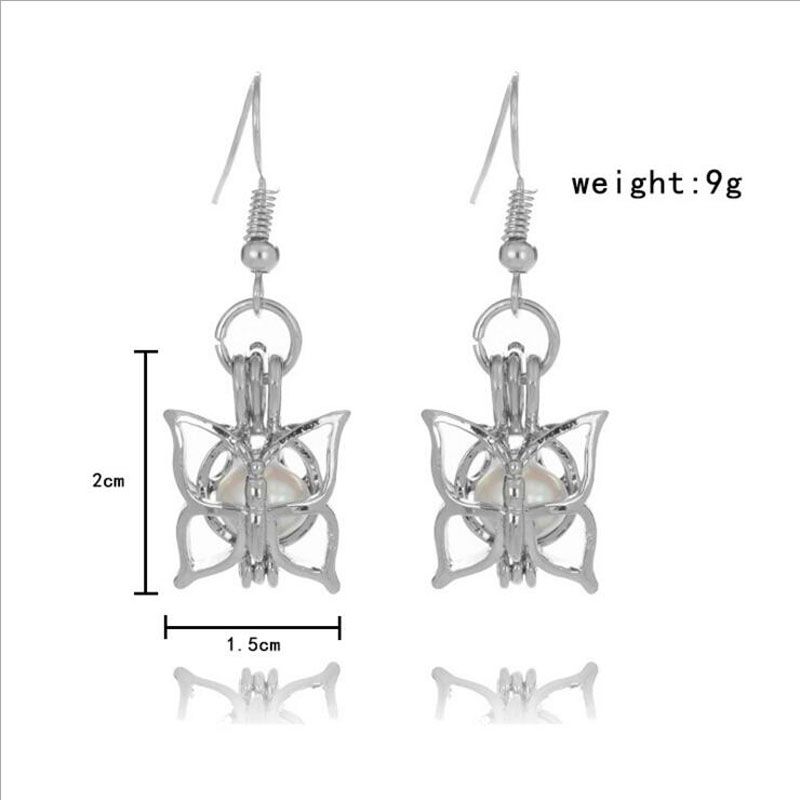 CP0022 Rhodium Plated Moth Style Cage Hook Earring