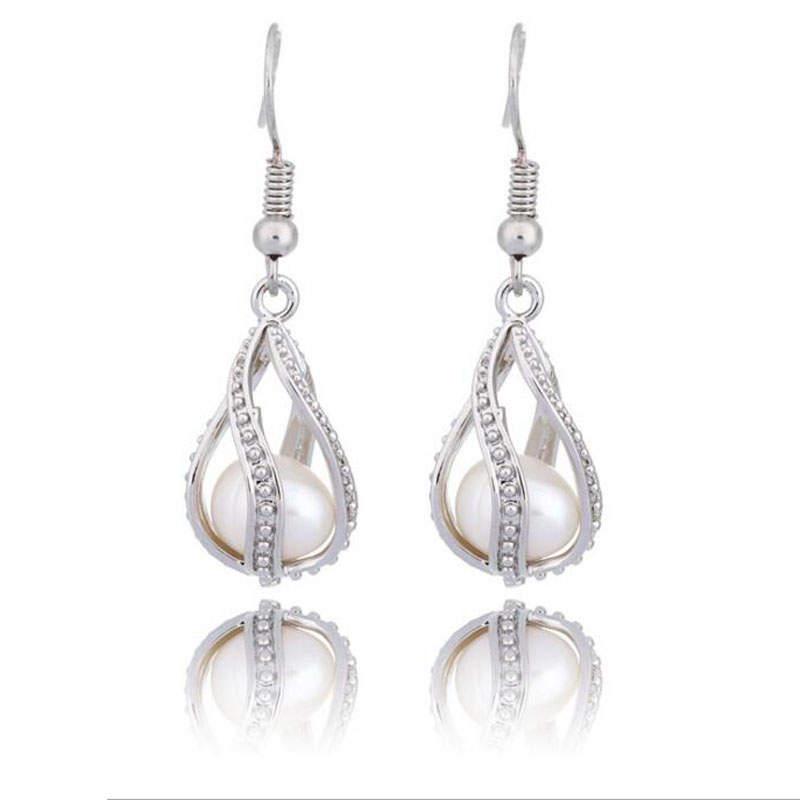 CP0028 Rhodium Plated Mermaid Style Cage Hook Earring