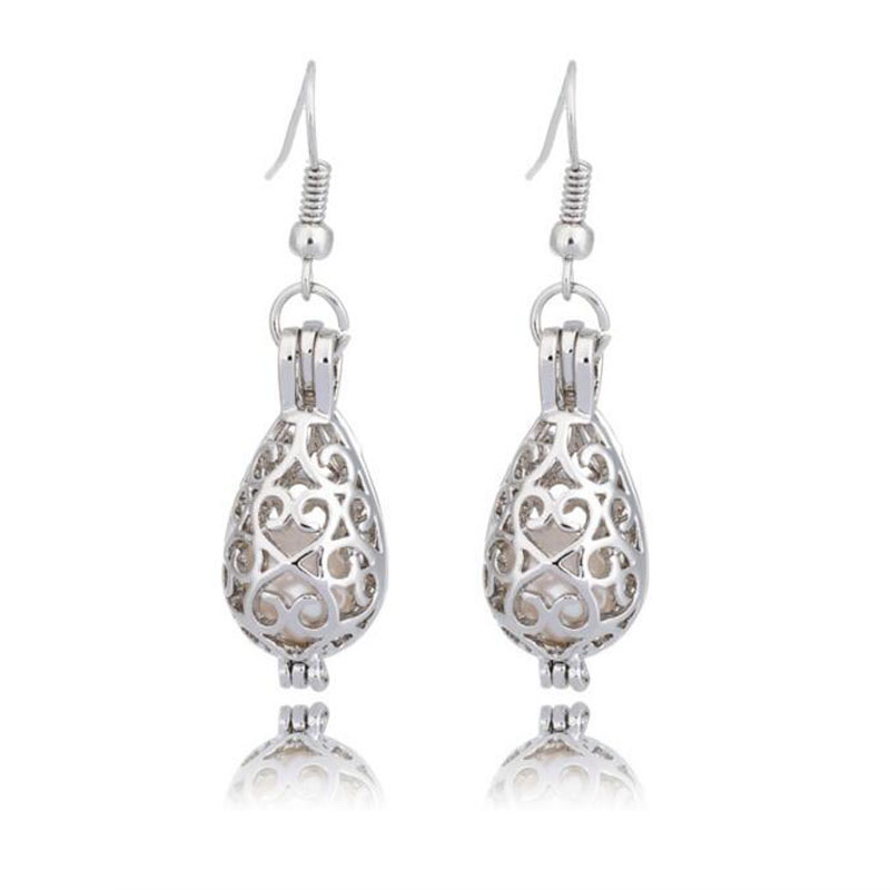 CP0029 Rhodium Plated Raindrop Style Cage Hook Earring
