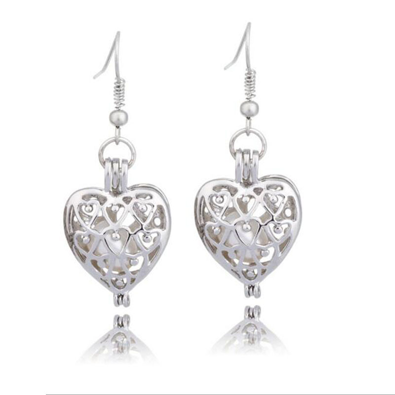 CP0031 Rhodium Plated Peach Shaped Style Cage Hook Earring