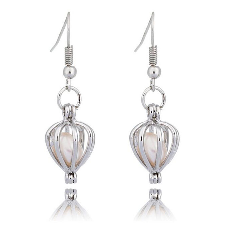 CP0034 Rhodium Plated Classic Style Cage Hook Earring