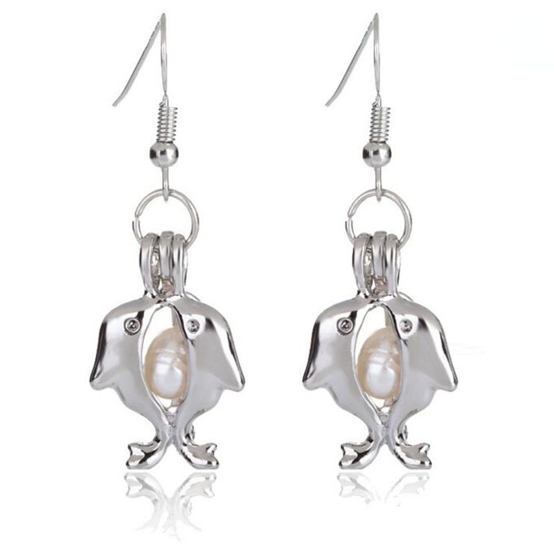 CP0036 Rhodium Plated Pisces Style Cage Hook Earring