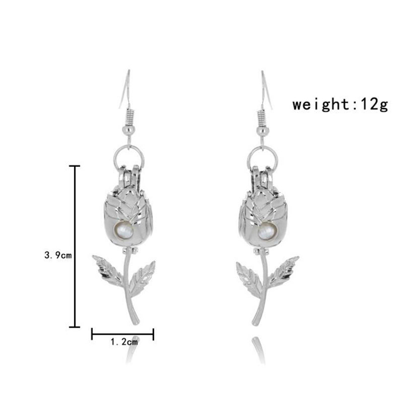 CP0039 Rhodium Plated Rose Style Cage Hook Earring