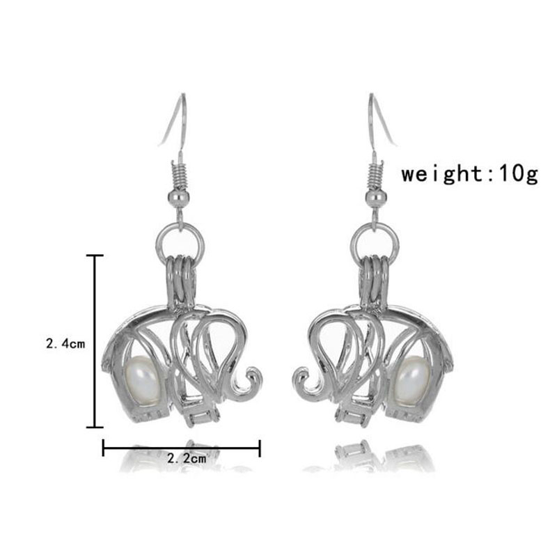 CP0041 Rhodium Plated Elephant Style Cage Hook Earring
